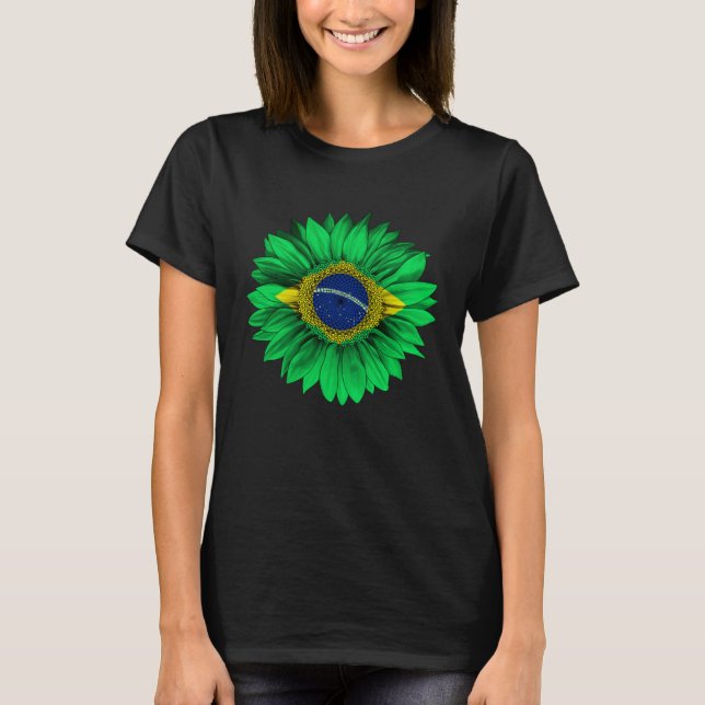 Camiseta Brazil Flag Sunflower Brazilian Roots Proud Patrio (Frente)