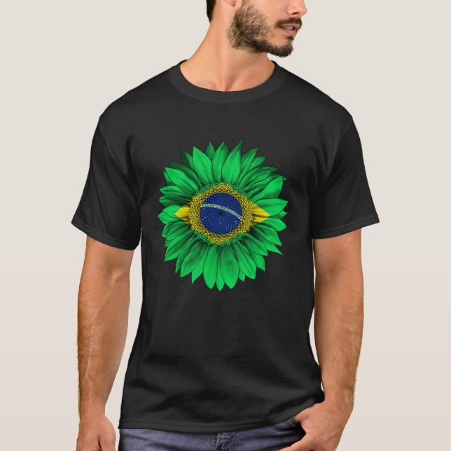 Camiseta Brazil Flag Sunflower Brazilian Roots Proud Patrio (Frente)