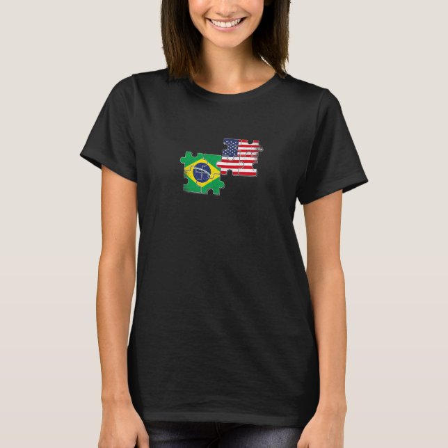 Camiseta Brazil USA Brazilian American Flag   (Frente)
