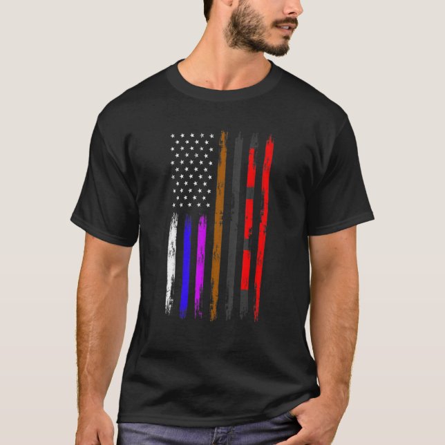 Camiseta Brazilian American Jiu Jitsu Fighter Vertical Flag (Frente)