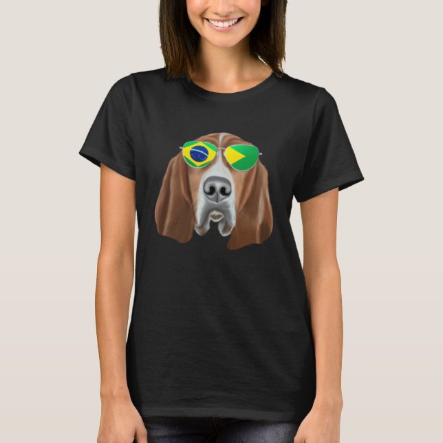 Camiseta Brazilian Flag Basset Hound Dog Brazil Pocket (Frente)