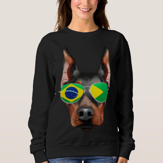 Camiseta Brazilian Flag Doberman Pinscher Dog Brazil Pocket (Frente)