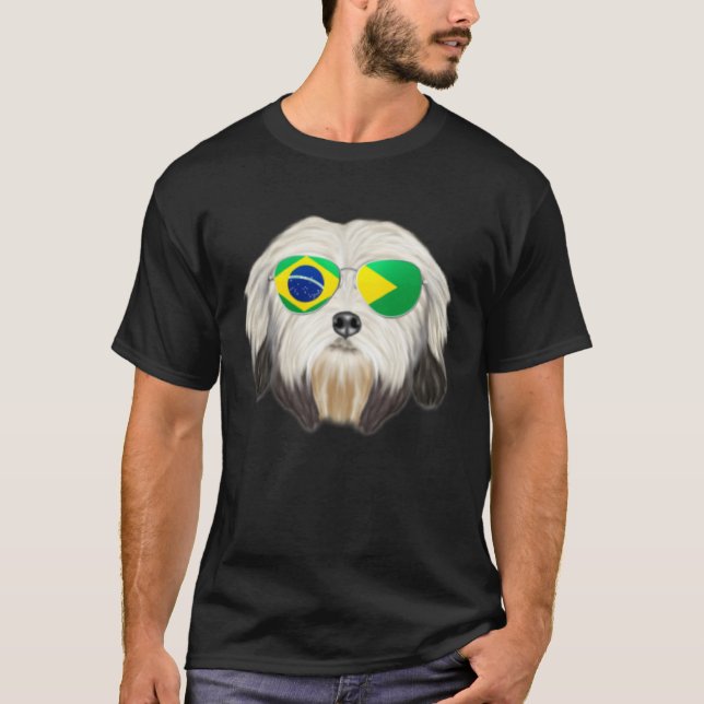 Camiseta Brazilian Flag Lowchen Dog Brazil Pocket (Frente)
