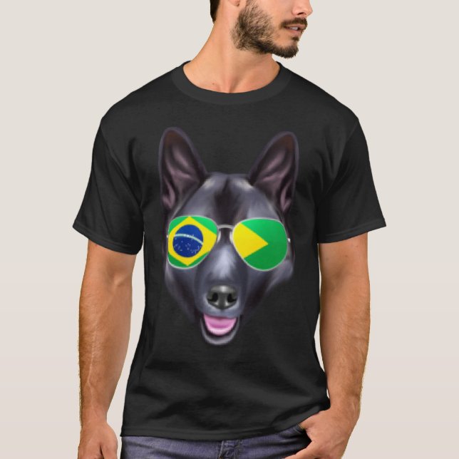 Camiseta Brazilian Flag Norwegian Elkhound Dog Brazil Pocke (Frente)