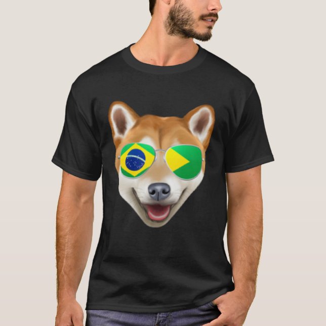 Camiseta Brazilian Flag Shiba Inu Dog Brazil Pocket (Frente)