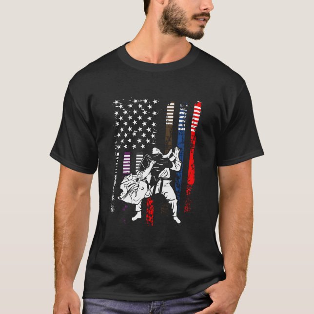 Camiseta Brazilian Jiu Jitsu American Flag Mial Grappling (Frente)