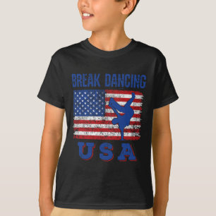 Camiseta Break Dançando Bandeira Americana Quebrando Hip Do
