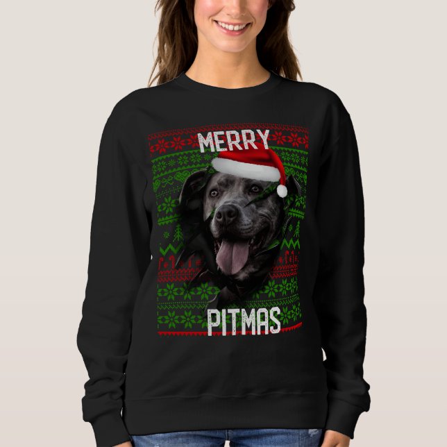 Camiseta Break Wall Cinza Cachorro Pitbull Natal Santa Hat (Frente)