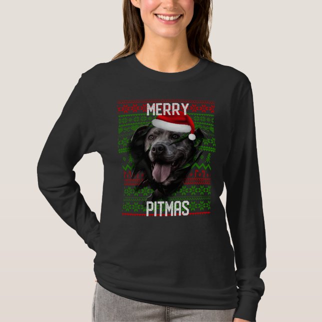 Camiseta Break Wall Cinza Cachorro Pitbull Natal Santa Hat (Frente)