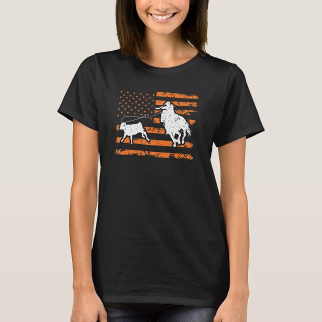 Camiseta Breakaway Ropy Cowgirl American Flag Rodeo Calf (Frente)