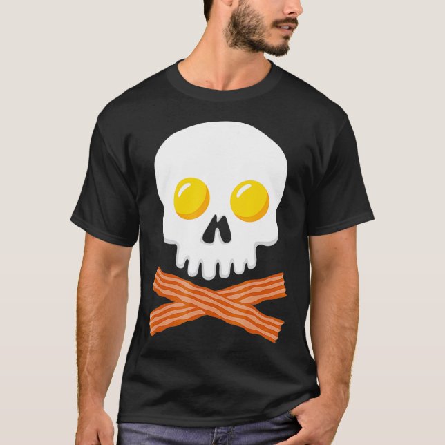 Camiseta Breakfast Skull  Egg and Bacon Skull Crossbones (Frente)