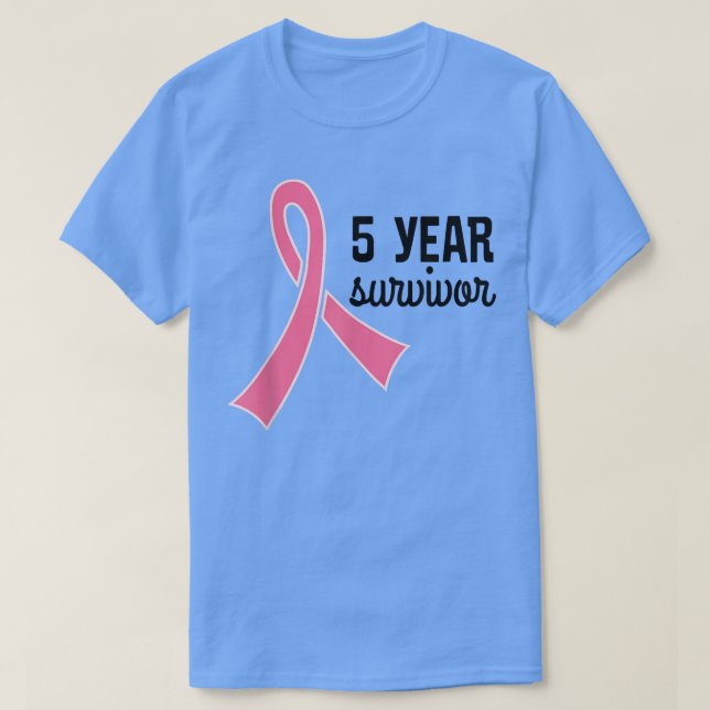Camiseta Breast Cancer 5 Year Survivor  Pink Ribbon Tee  (Frente do Design)