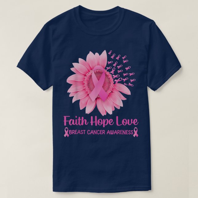 Camiseta Breast Cancer Awareness Cute Pink Sunflower Faith  (Frente do Design)