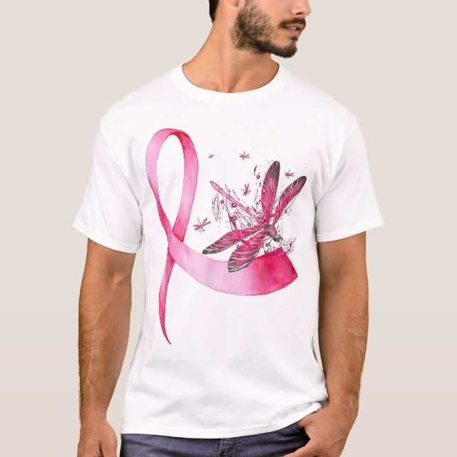 Camiseta Breast Cancer Ribbon Pink Dragonfly (Frente)