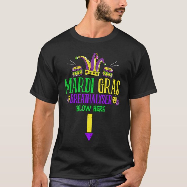 Camiseta Breathalyzer Blow Here Mardi Gras  Masquerade Mask (Frente)