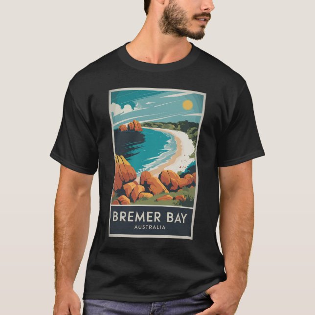 Camiseta Bremer Bay Austrália Ilustração Retro Viagem Art (Frente)