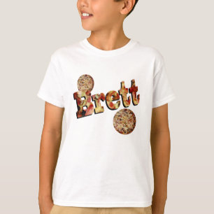Camiseta Brett, Nome, Logotipo Feito De Uma Pizza Suprema,