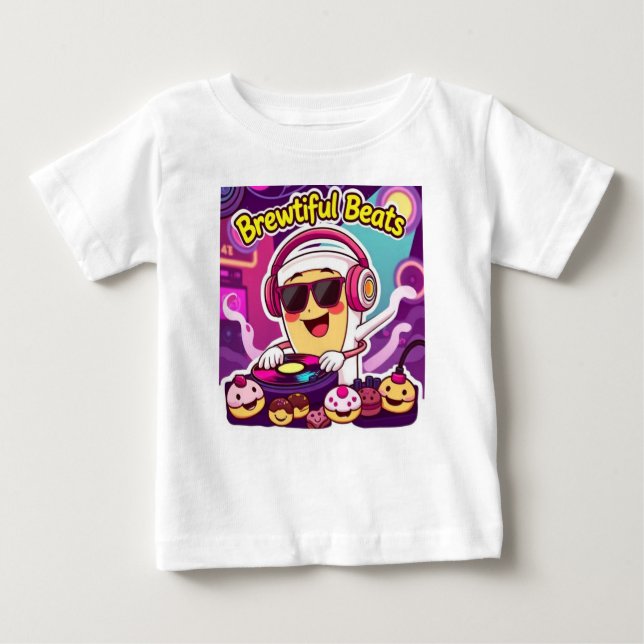 Camiseta "Breve Beats - DJ Coffee Cup Cartoon Sticker" (Frente)