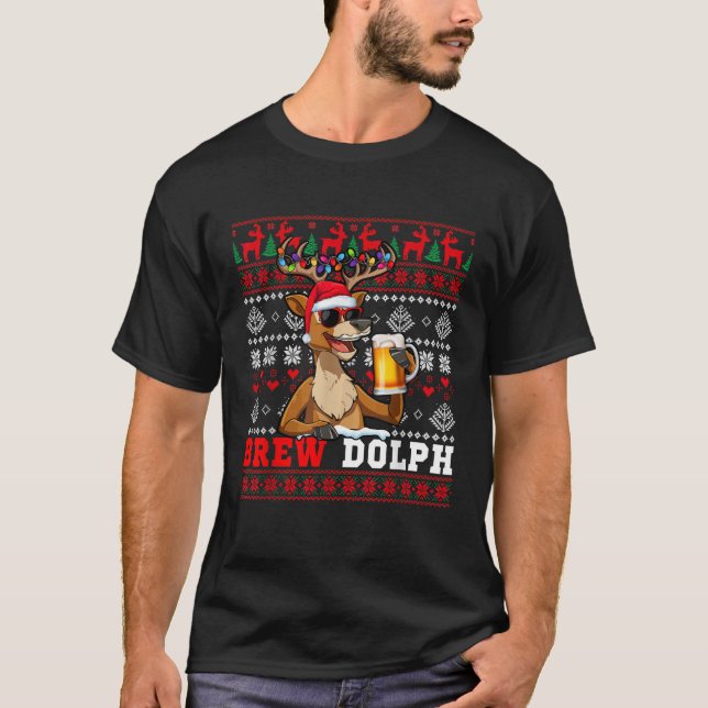 Camiseta Brew Dolph Costume Drunker Reindeer Sunglasses Dri (Frente)
