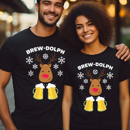 Camiseta Brew-Dolph Renas Divertido Cerveja Natal Rudolph