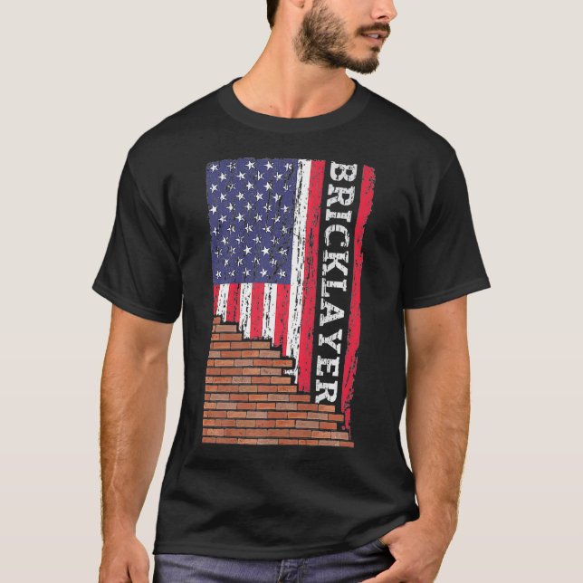 Camiseta Brick Mason Bricklayer Masonry Pai US Flag Gift (Frente)