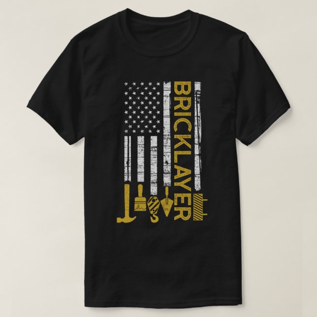 Camiseta Bricklayer American Flag, brickmason brick masonry (Frente do Design)