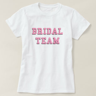 Camiseta Bridal Team Letras Rosa Noiva de Casamento Bachelo