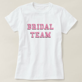 Camiseta Bridal Team Letras Rosa Noiva de Casamento Bachelo