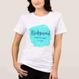 Camiseta Bridesmaid azul verde aquarela adiciona nome data 