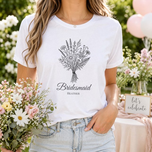Camiseta Bridesmaid Bridal Party Wildflower Name (Criador carregado)