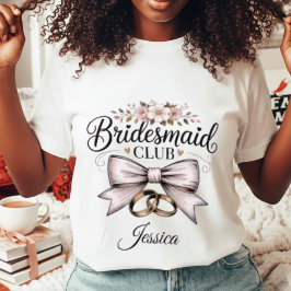 Camiseta Bridesmaid Club Coquette Floral Bow Wedding Party
