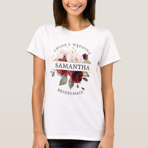 Camiseta Bridesmaid Floral Rosa-Blush Vermelho Brilhante