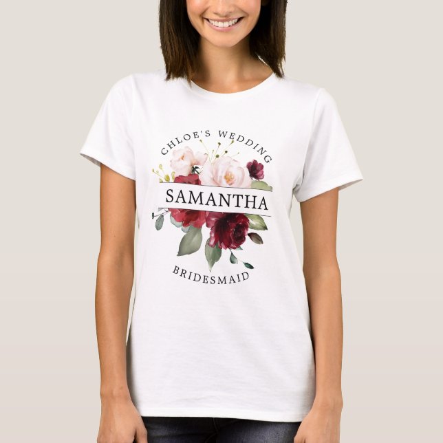 Camiseta Bridesmaid Floral Rosa-Blush Vermelho Brilhante (Frente)