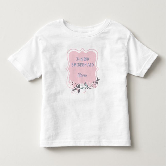 Camiseta Bridesmaid Junior com Nome Frame Floral (Frente)