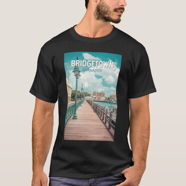 Camiseta Bridgetown Barbados Ilustração de Viagem de Arte (Frente)