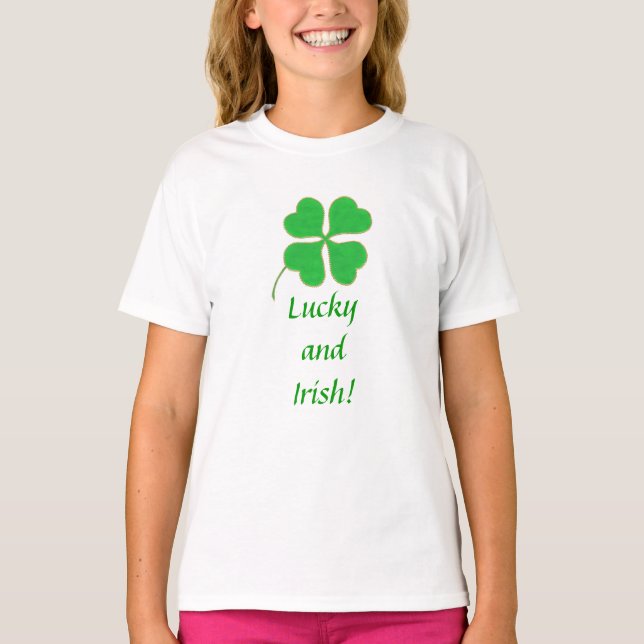 Camiseta Bright Green Shamrock Pontos Dourados Lucky Camise (Frente)