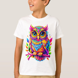 Camiseta Bright Neon Owl em um galho - Coruja Coroa Coroa C