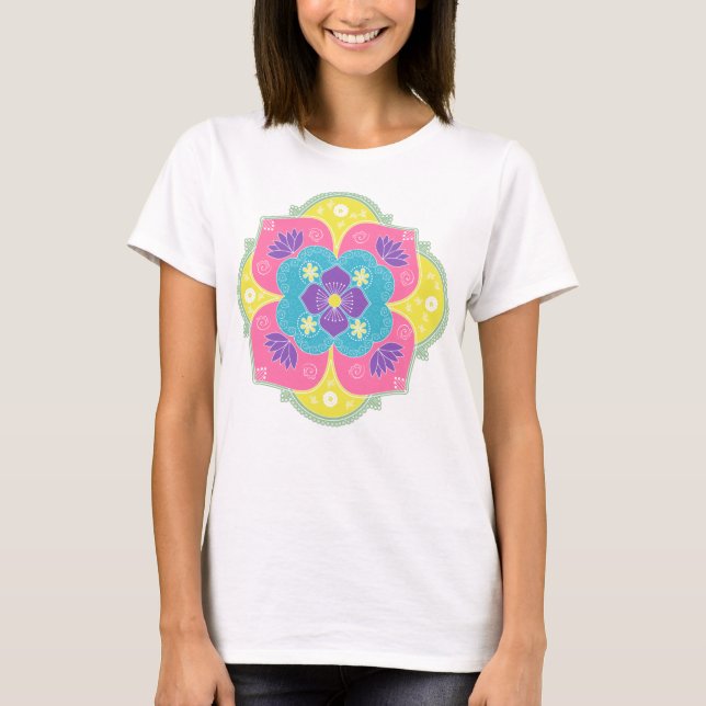Camiseta Bright Pastel Lotus Rangoli (Frente)
