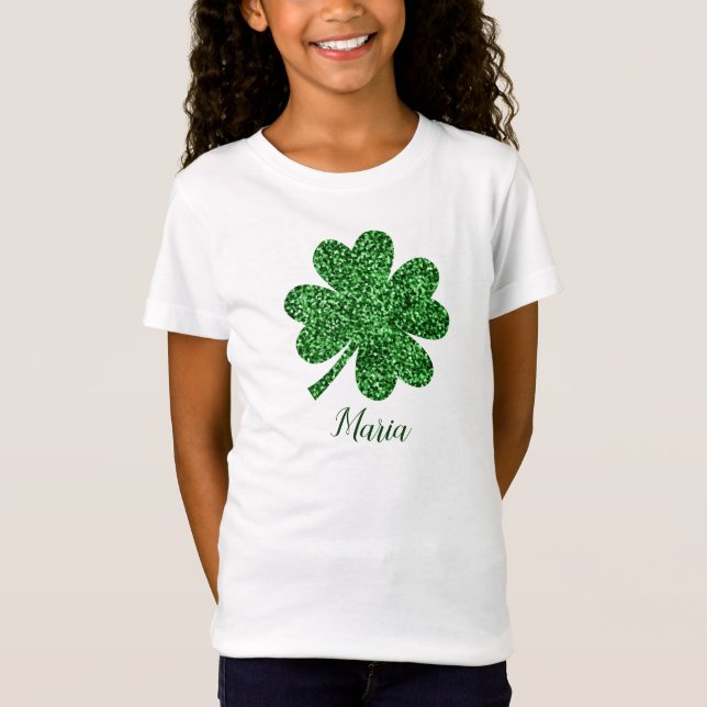 Camiseta Brilhante do Dia de São Patrício Shamrock Kid's Fa (Frente)