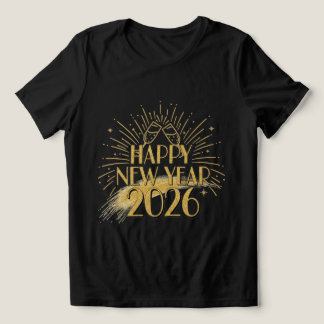 Camiseta Brilhante Feliz Ano Novo 2026 para Mulher