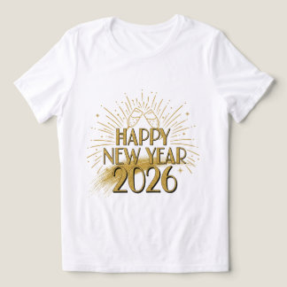 Camiseta Brilhante Feliz Ano Novo 2026 para Mulher