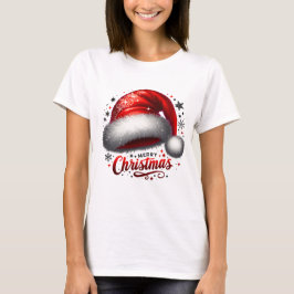 Camiseta Brilho de Chapéu de Papai Noel Escarlate