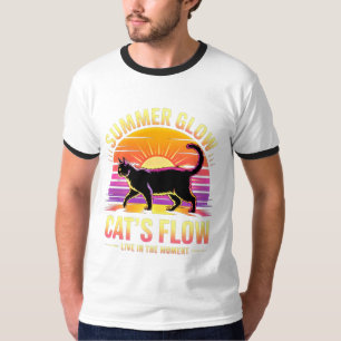 Camiseta Brilho de Gato de Verão - Arte Retro de Gato Preto