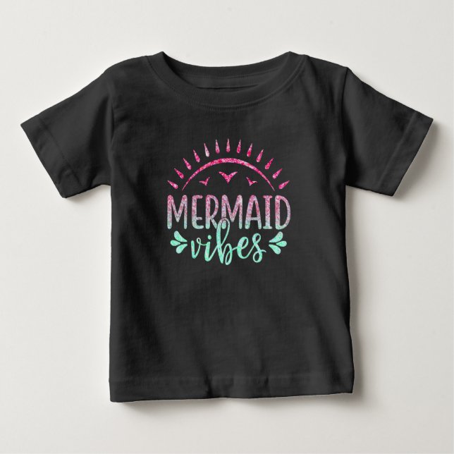 Camiseta Brilho de Mermaid de Rosa Quente e Verde   (Frente)