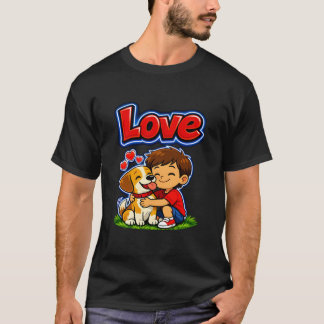 Camiseta Brilho do Amor – Menino e Cachorro Abraçados