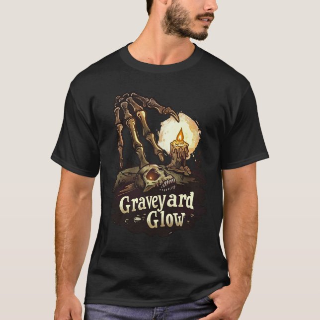 Camiseta Brilho do Cemitério - Halloween de Esqueleto (Frente)