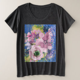 Camiseta Brilho Floral de Cor de Água de Blues de lavanda