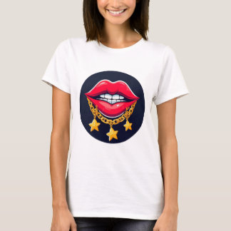 Camiseta 🌸 Brilho Labial Cadeia Glam Chic Estilo de Casa �