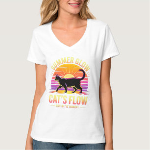 Camiseta Brilho Retro do Gato de Verão - Feminino Divertido