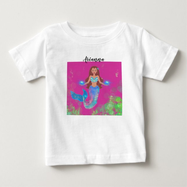 Camiseta Brilhos Personalizados de Sereia Mágica para Cabel (Frente)